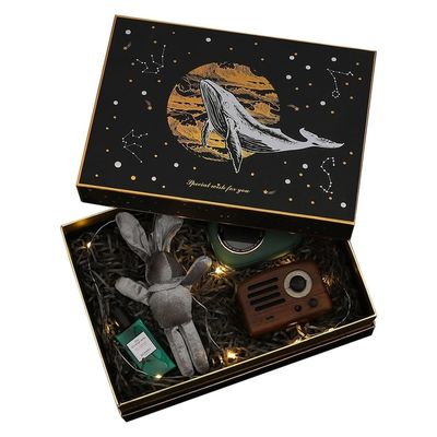 Scatola rigida su ordinazione della spalla, le scatole di 2 pezzi con carta tagliuzzata 29*21*9.5cm