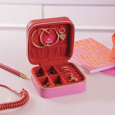 Caso portatile 10*10*5cm dei gioielli di viaggio del quadrato rosso di cuoio del Faux per le ragazze