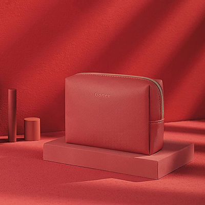 Piccolo rosso Zippered di cuoio della borsa cosmetica di trucco dell'unità di elaborazione per uso quotidiano