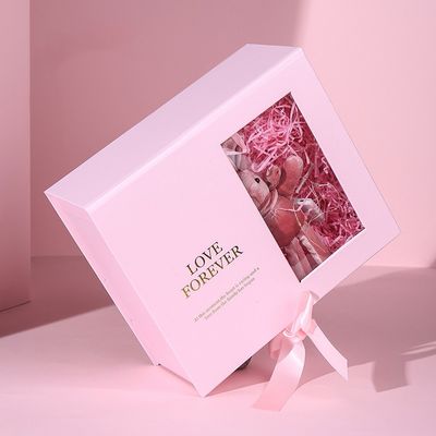 Carta magnetica di rosa del contenitore di regalo del flat pack su ordinazione con il nastro