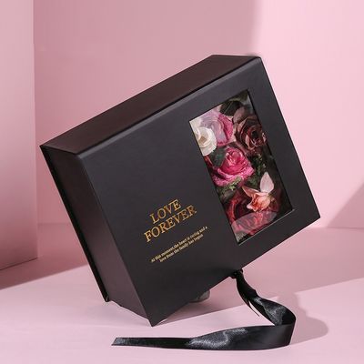Carta magnetica di rosa del contenitore di regalo del flat pack su ordinazione con il nastro