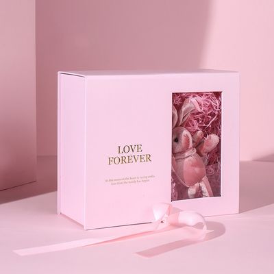Carta magnetica di rosa del contenitore di regalo del flat pack su ordinazione con il nastro