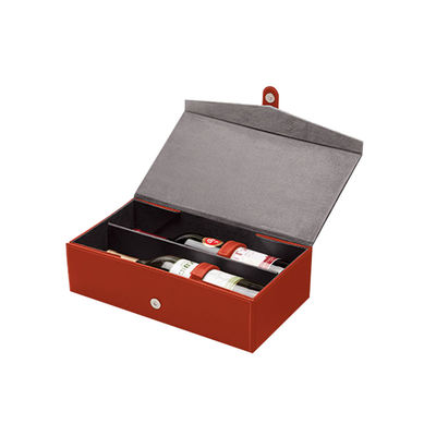 Contenitore di cuoio pieghevole di vino dell'unità di elaborazione della falda di forma di v, contenitore di regalo del vino di 2 bottiglie con il bottone magnetico