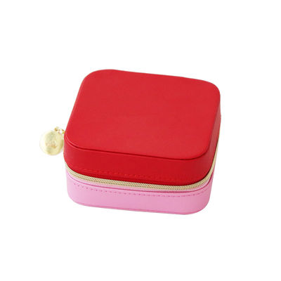 Caso portatile 10*10*5cm dei gioielli di viaggio del quadrato rosso di cuoio del Faux per le ragazze