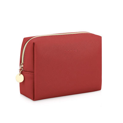 Piccolo rosso Zippered di cuoio della borsa cosmetica di trucco dell'unità di elaborazione per uso quotidiano