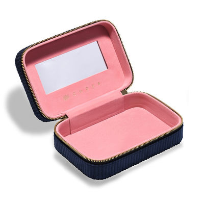 Cassa blu scuro del rossetto di viaggio del trio del velluto con lo specchio e EVA Insert interni